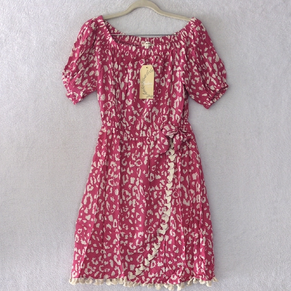 Andree Women's‎ Pink & White Tassel Summer Dress Size S